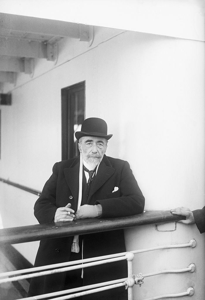 (Original Caption) 5/1/1923-Joseph Conrad, noted author of sea stories and adventures, is shown on the S. S. Tuscania arriving in New York. BPA 2 #308