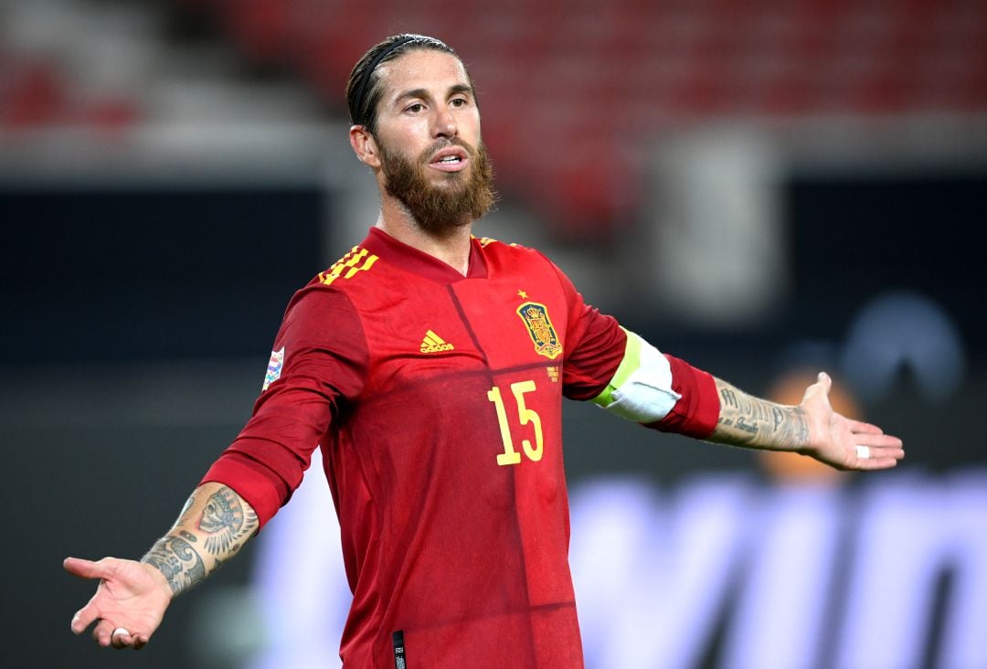 Sergio Ramos, durante un partido de la Selección