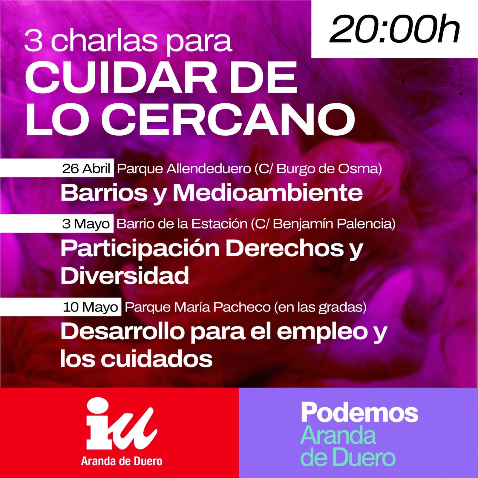 Cartel de las charlas preelectorales abiertas de Podemos e IU en Aranda