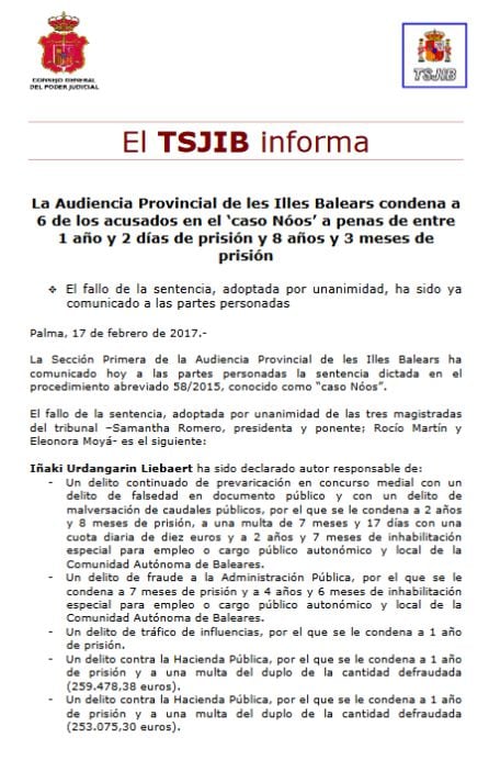 Pulsa para consultar la nota completa del Tribunal Superior de Justicia de Baleares.