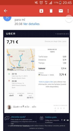 Imagen de la factura de Uber X