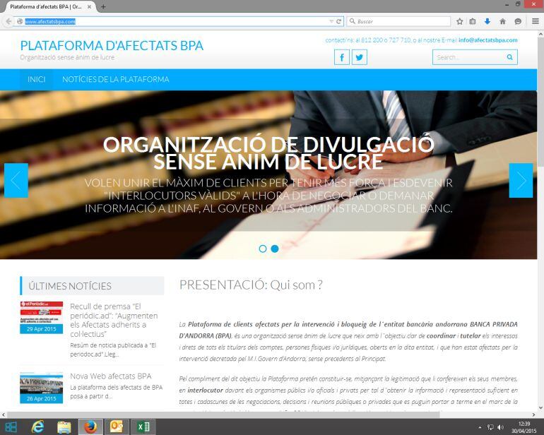 Imatge de la web de la plataforma d'afectats de BPA. Ja són 400 els afiliats