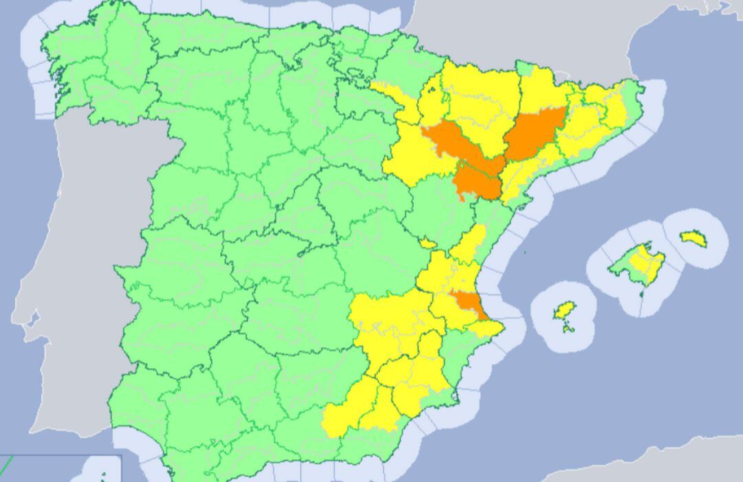 Mapa de Aemet con la alerta naranja por el calor en la Safor. 