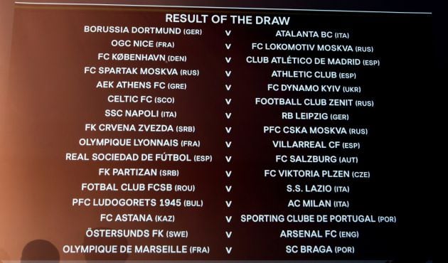 Los emparejamientos de dieciseisavos de final de la Europa League.