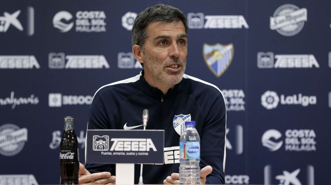 Juan Ramón Muñiz, en la sala de prensa Juan Cortés de La Rosaleda