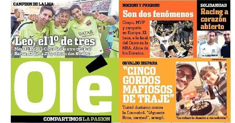 &#039;Olé&#039; destaca el papel de Messi en la conquista de la Liga por parte del equipo de Luis Enrique.