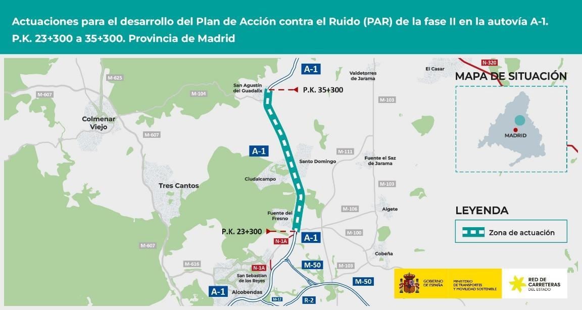 El Ministerio instalará pantallas acústicas contra el ruido de la A-1 entre Fuente del Fresno y San Agustín del Guadalix