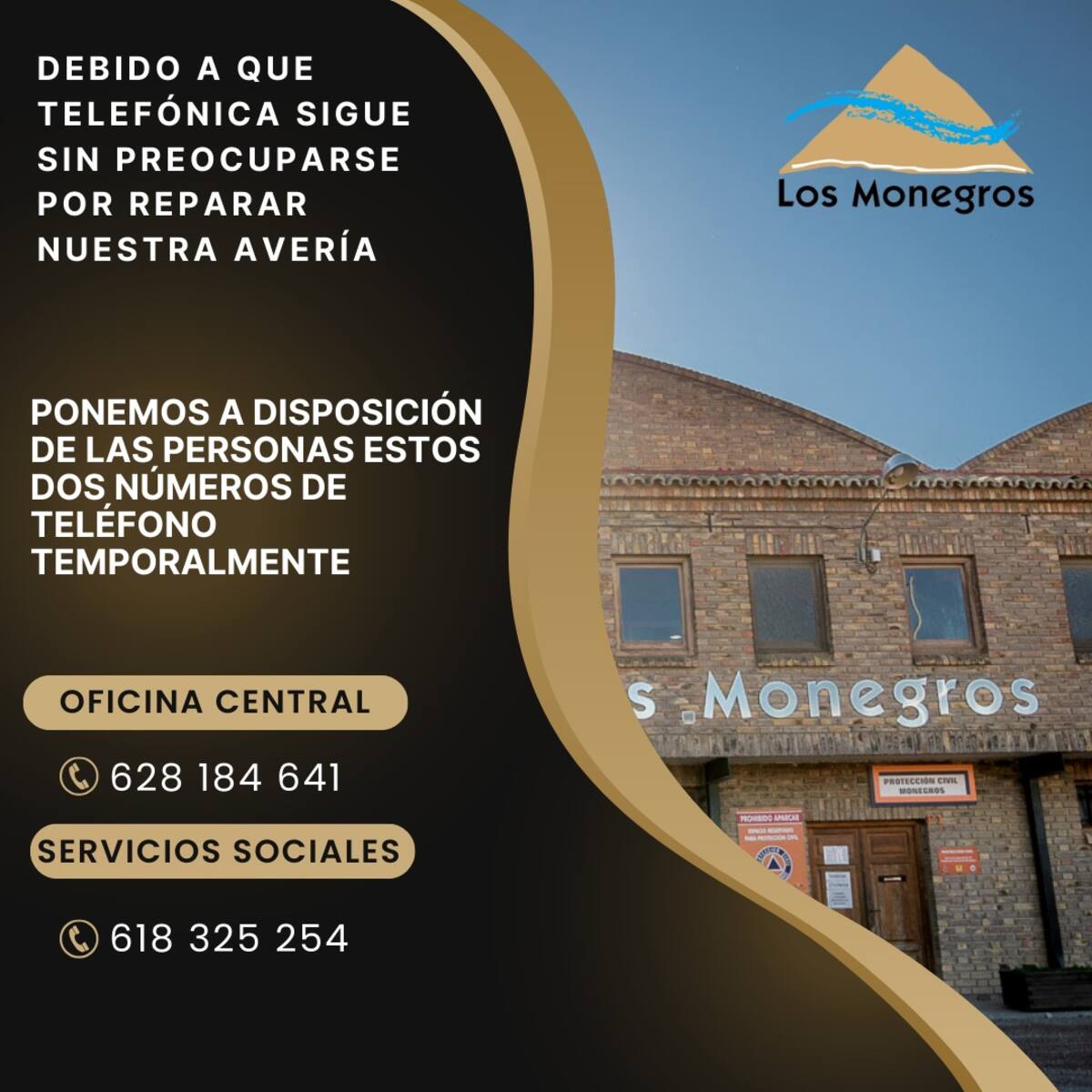 Quince días sin líneas de teléfono en la sede de la Comarca de los Monegros y Servicios Sociales