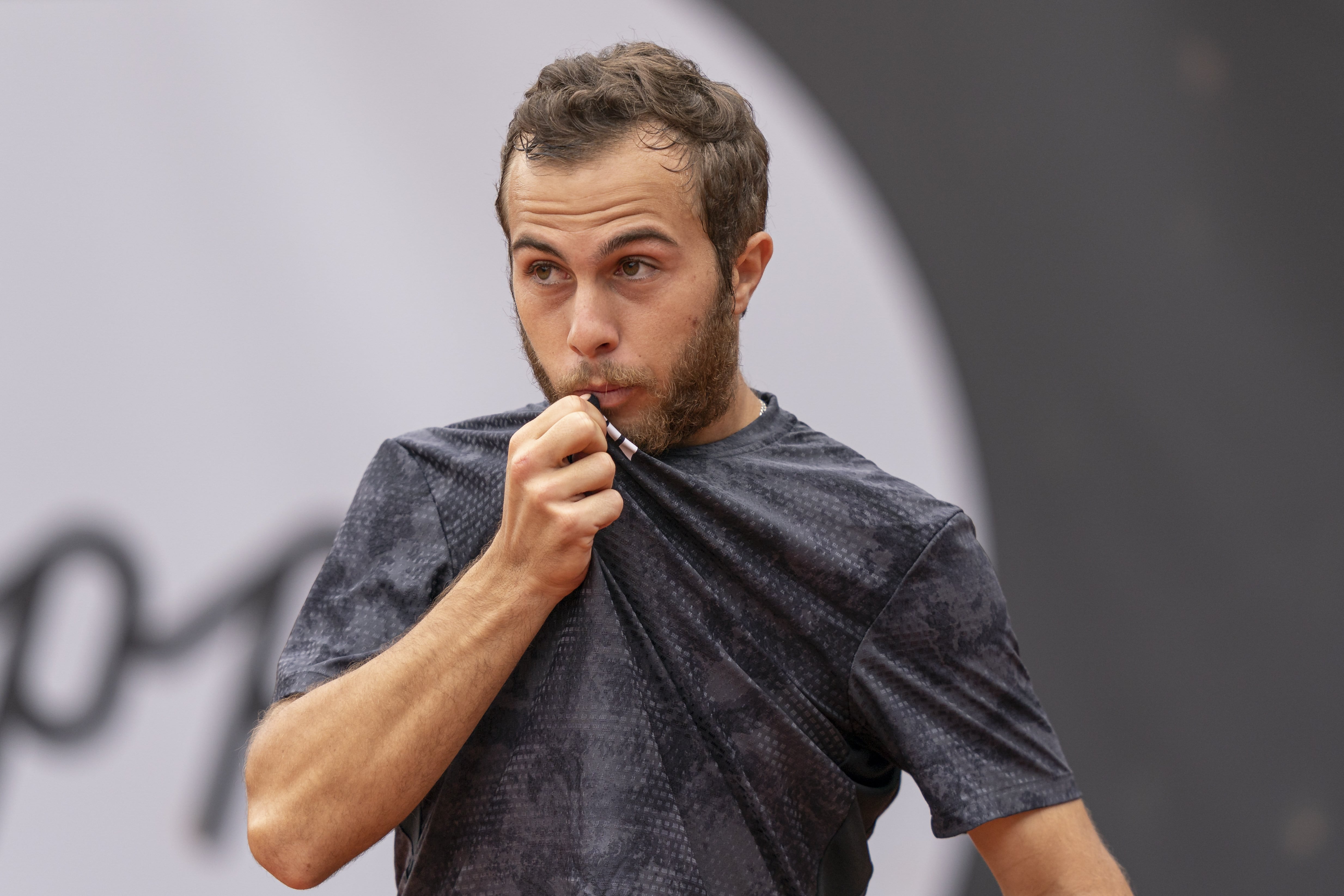 MAUTHAUSEN, AUSTRIA - MAY 11: Hugo Gaston of France reacts during his match against Dane Sweeny of Australia during day 5 of the Danube Upper Austria Open 2023, part of the ATP Challenger Tour on May 11, 2023 in Mauthausen, Austria. (Photo by Guenther Iby/SEPA.Media /Getty Images)