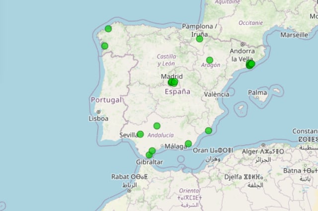 Mapa de España de zonas de bajas emisiones vigentes.