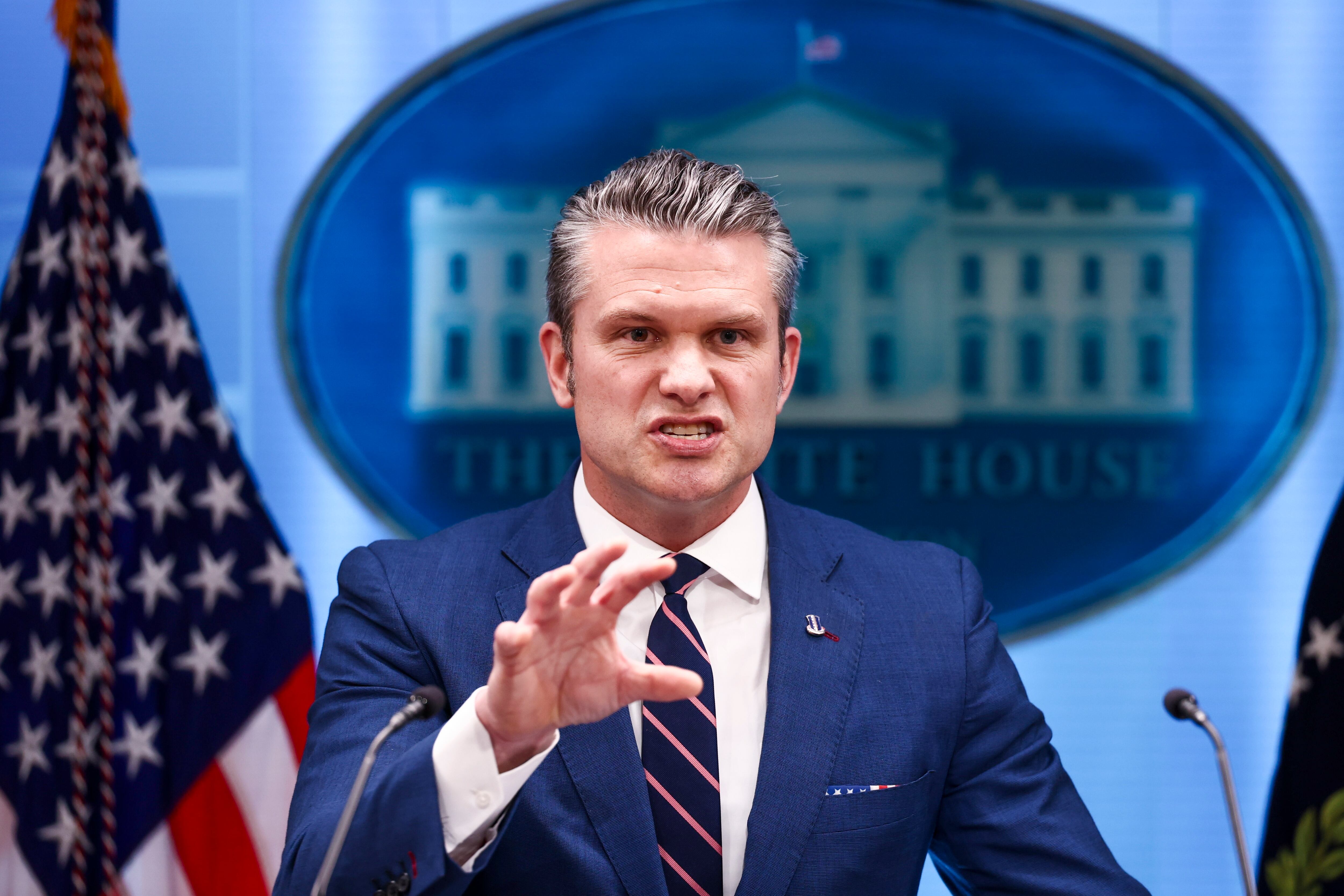 El secretario de Defensa de Estados Unidos, Pete Hegseth, durante una rueda de prensa sobre la situación en Irán en la Casa Blanca.