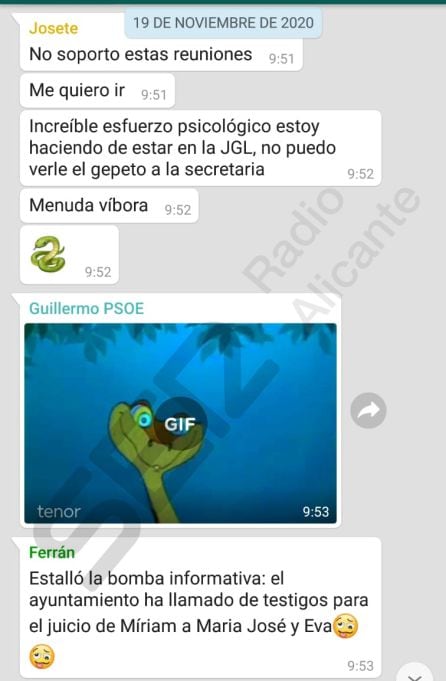 Captura de WhatsApp de uno de los grupos paralelos de los concejales críticos con el alcalde