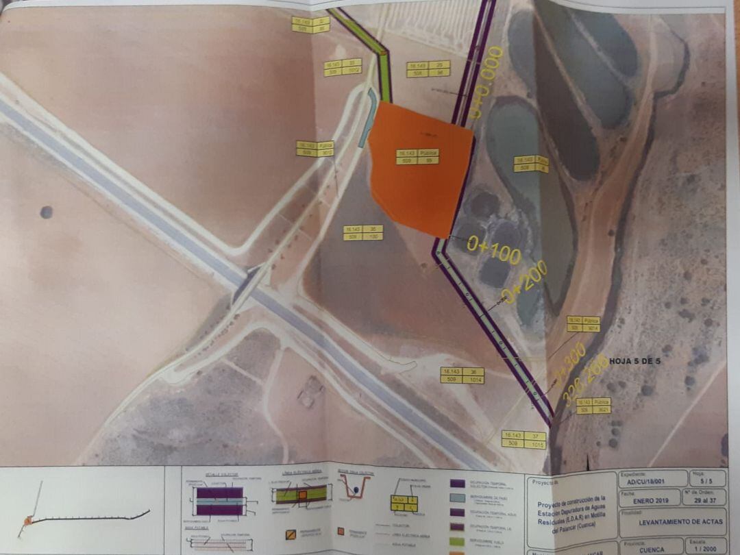 Plano con las fincas que se verán afectadas por la construcción de la nueva depuradora.