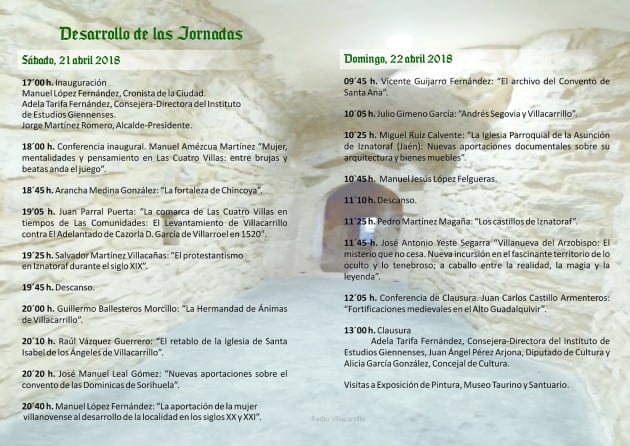 Interior del folleto editado para las jornadas de 2018