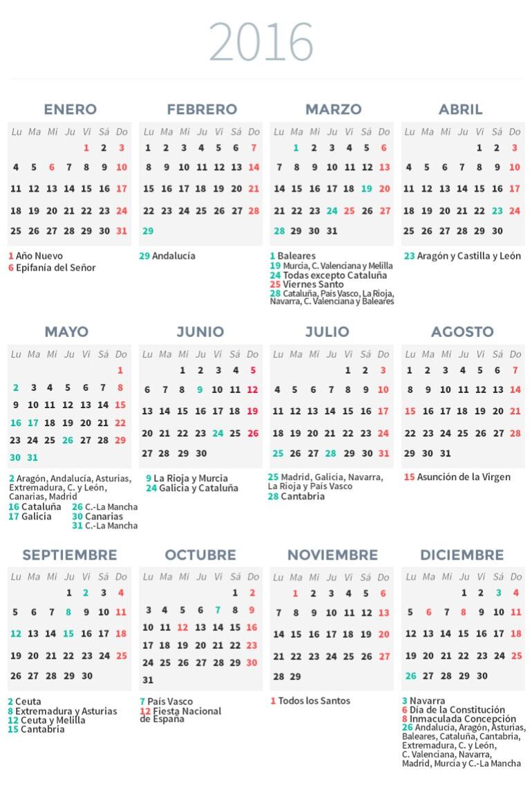 Calendario laboral 2016