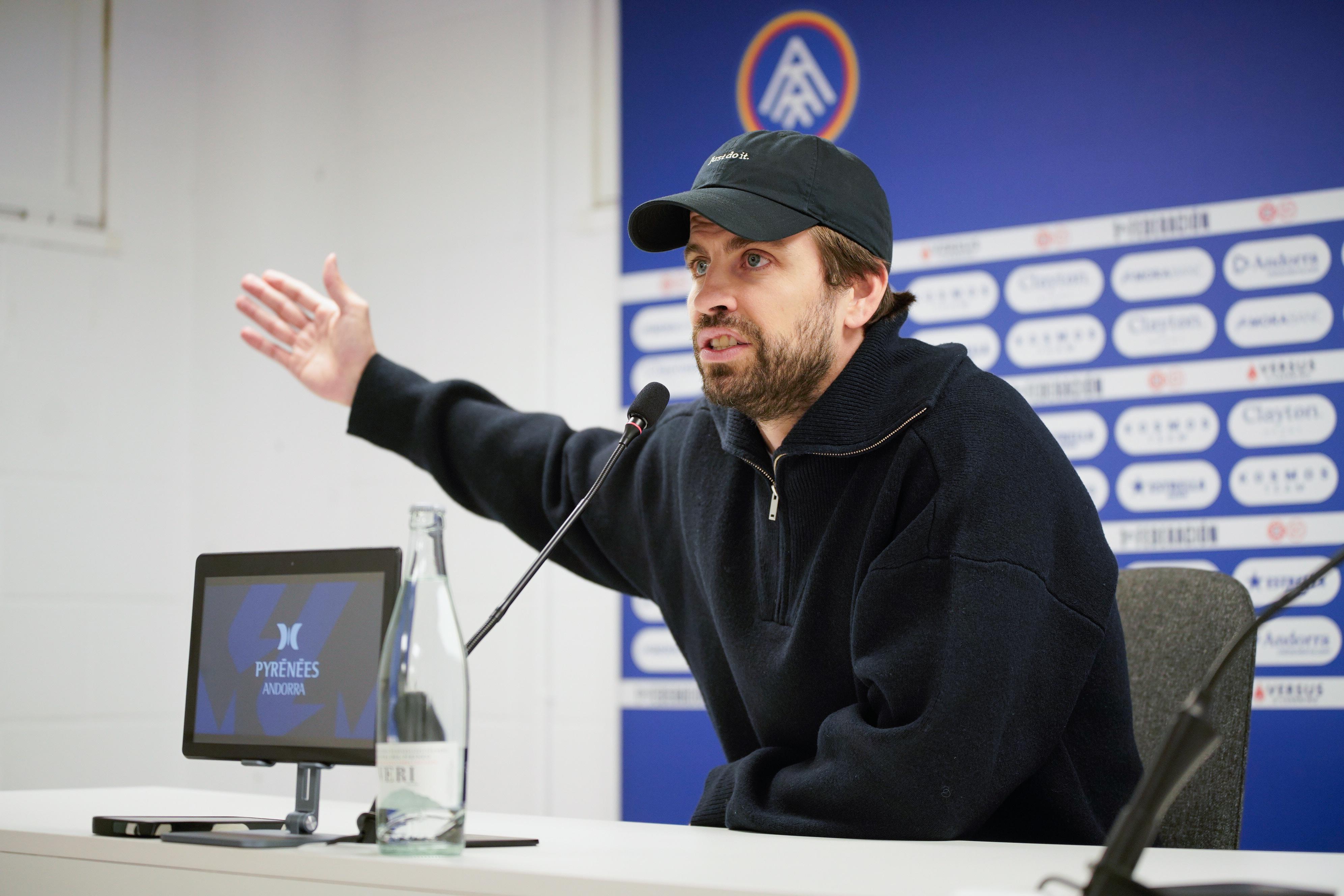 L&#039;accionista principal de l&#039;FC Andorra, Gerard Piqué, durant la roda de premsa del passat diumenge.