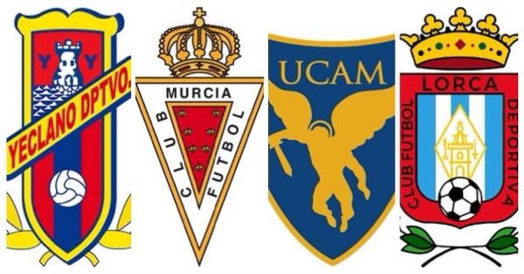 Escudos del Yeclano, Real Murcia, UCAM y Lorca Deportiva