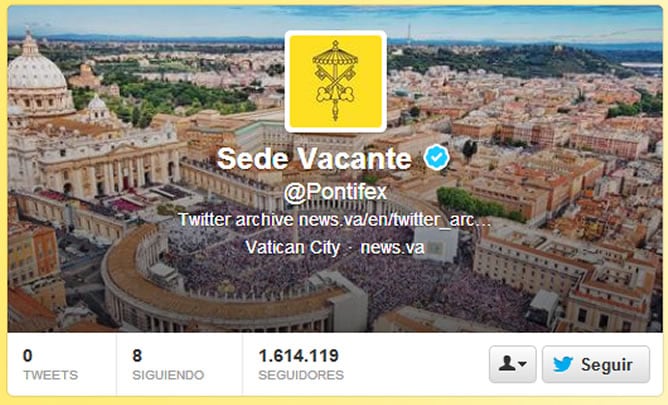 La cuenta de Benedicto XVI en Twitter cambia su nombre por el de &#039;Sede Vacante&#039; tras hacerse efectiva su renuncia