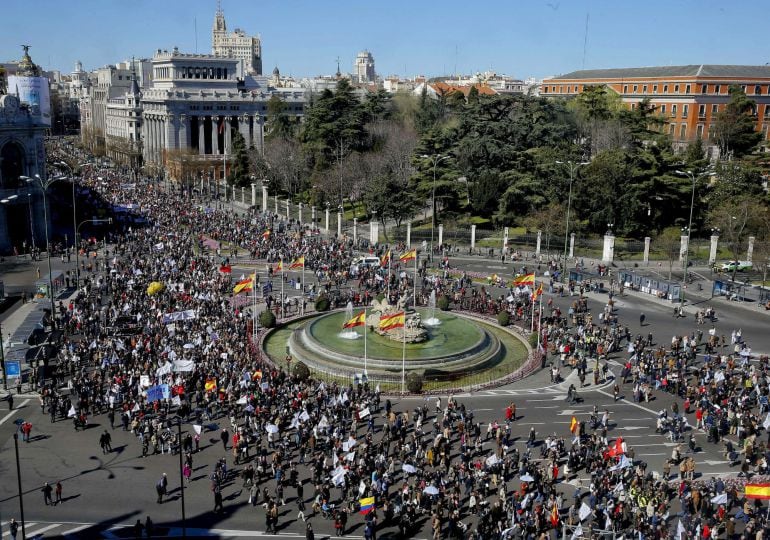 Vista general de la manifestación celebrada hoy por el centro de Madrid convocada por la Plataforma Cada Vida Importa