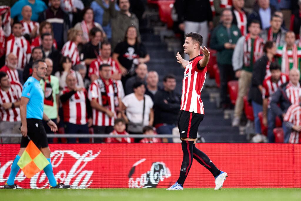 Gorka Guruzeta celebra su segundo gol al Valladolid