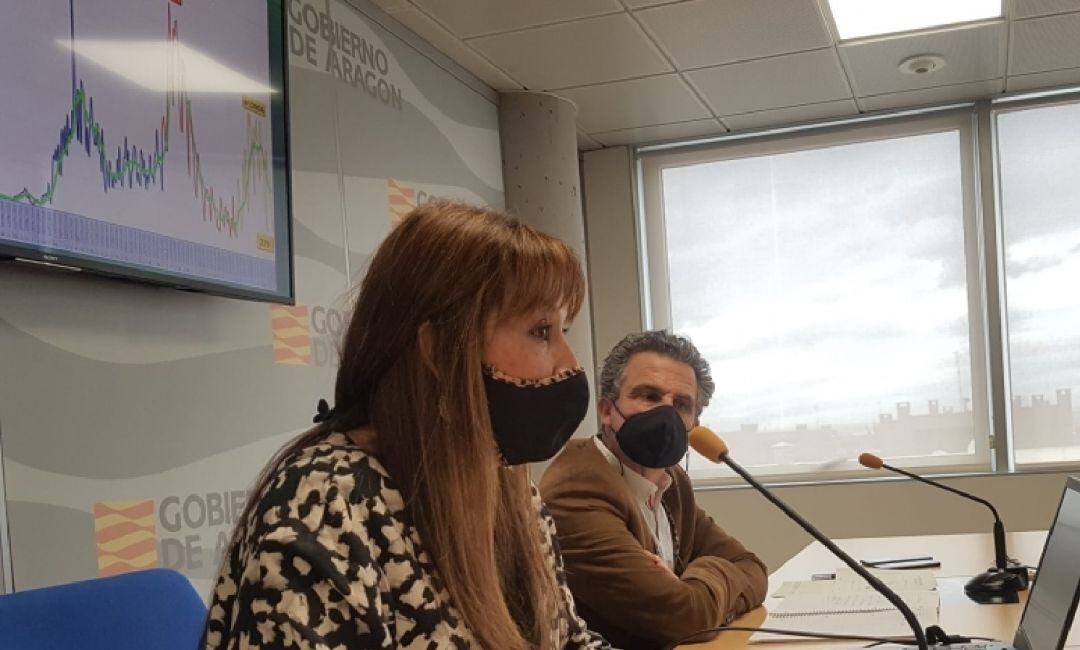 La consejera de Sanidad, Sira Repollés, y el director general de Salud Pública, Francisco Javier Falo en rueda de prensa