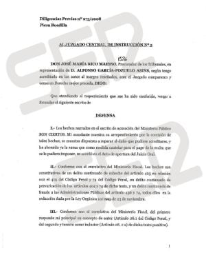 Escrito de defensa de Alfonso García-Pozuelo ante el juez De la Mata (1/2).