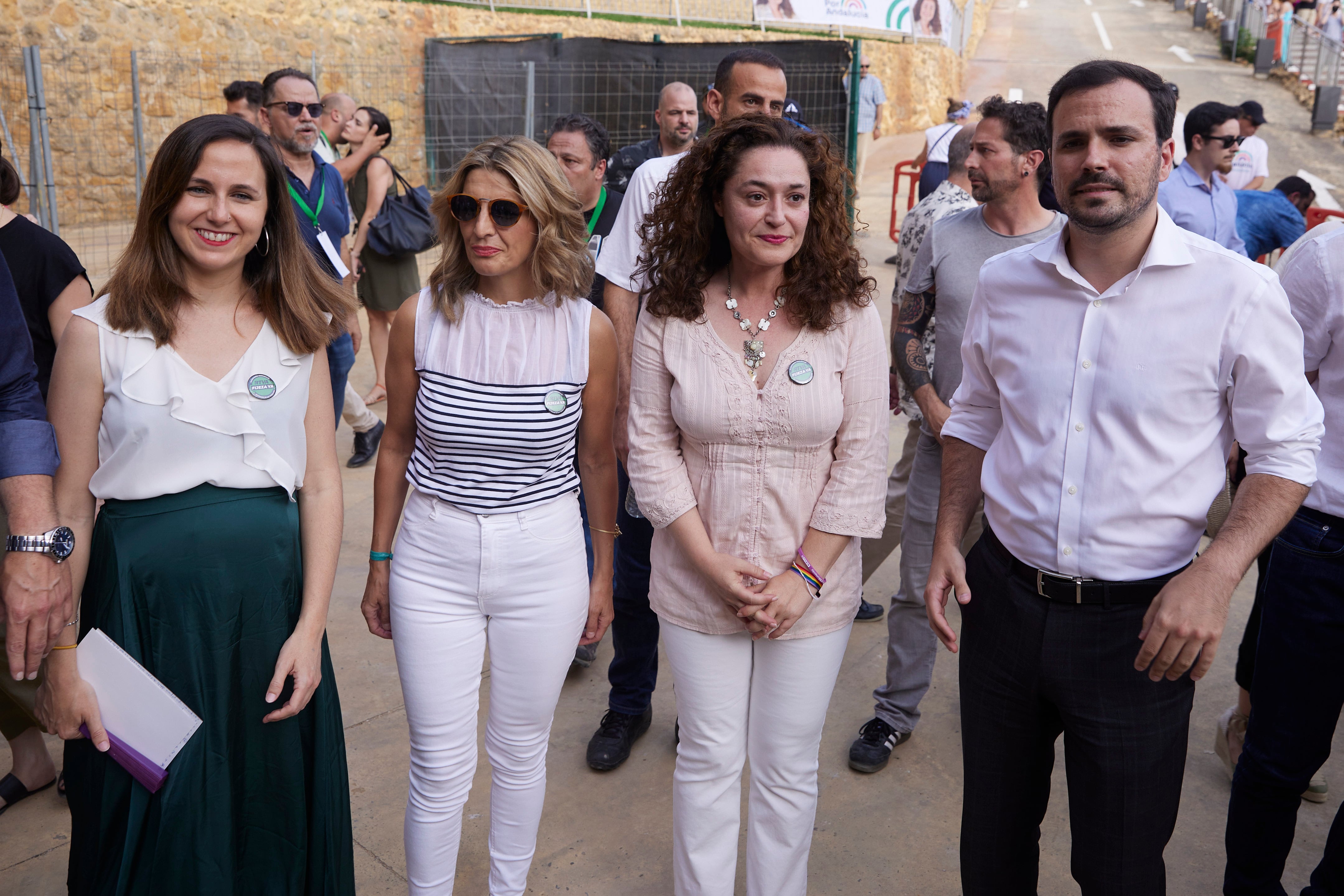 Alberto Garzón, Yolanda Díaz e Ione Belarra, en una imagen durante la campaña electoral andaluza.