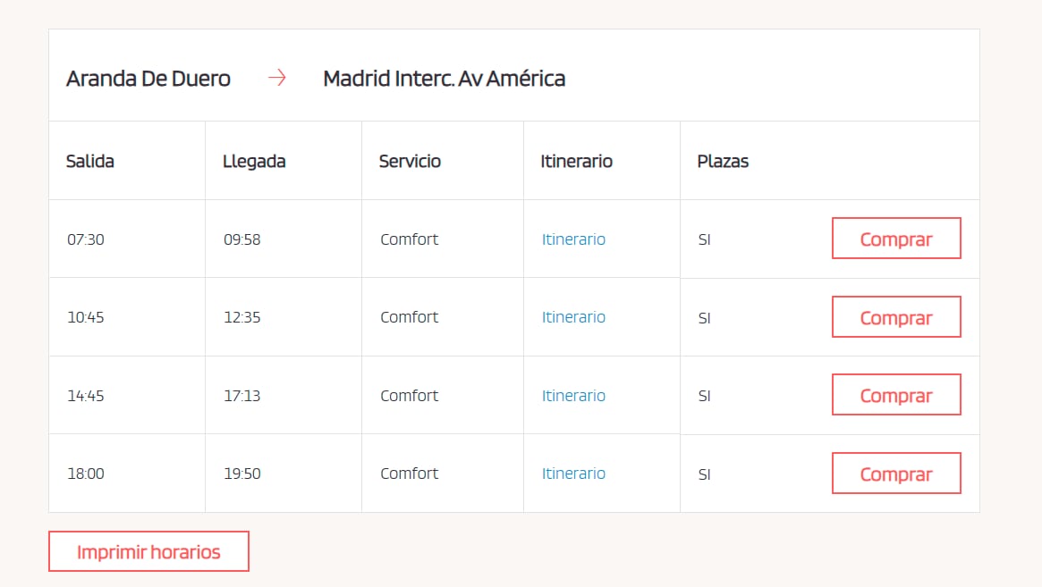 horarios aranda madrid