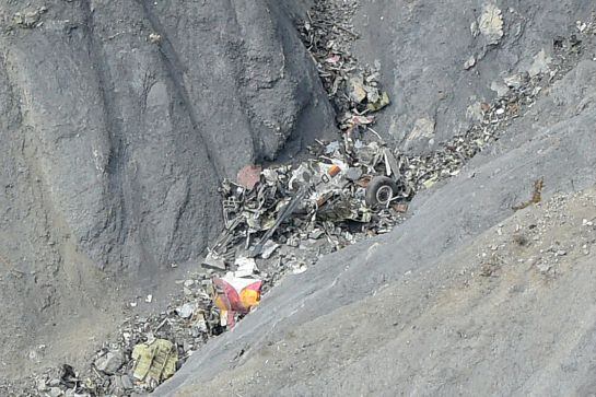 Restos del avión de Germanwings estrellado en los alpes franceses.