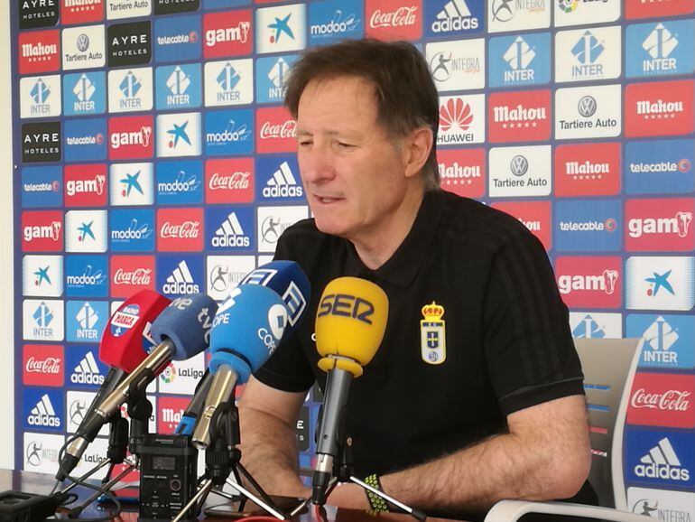 Juan Antonio Anquela en la rueda de prensa previa al partido contra el Lugo.