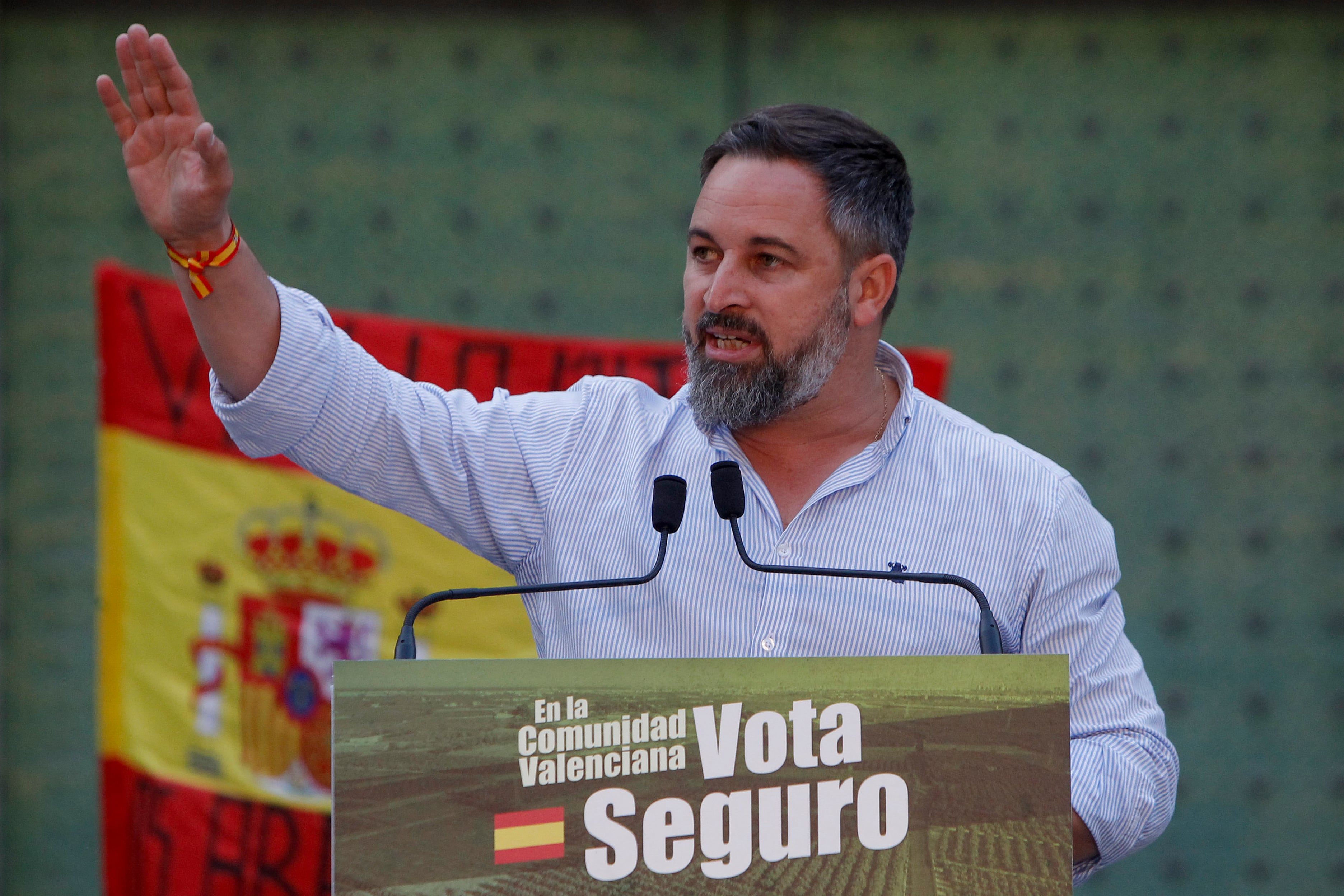 El líder de Vox, Santiago Abascal, durante el mitin