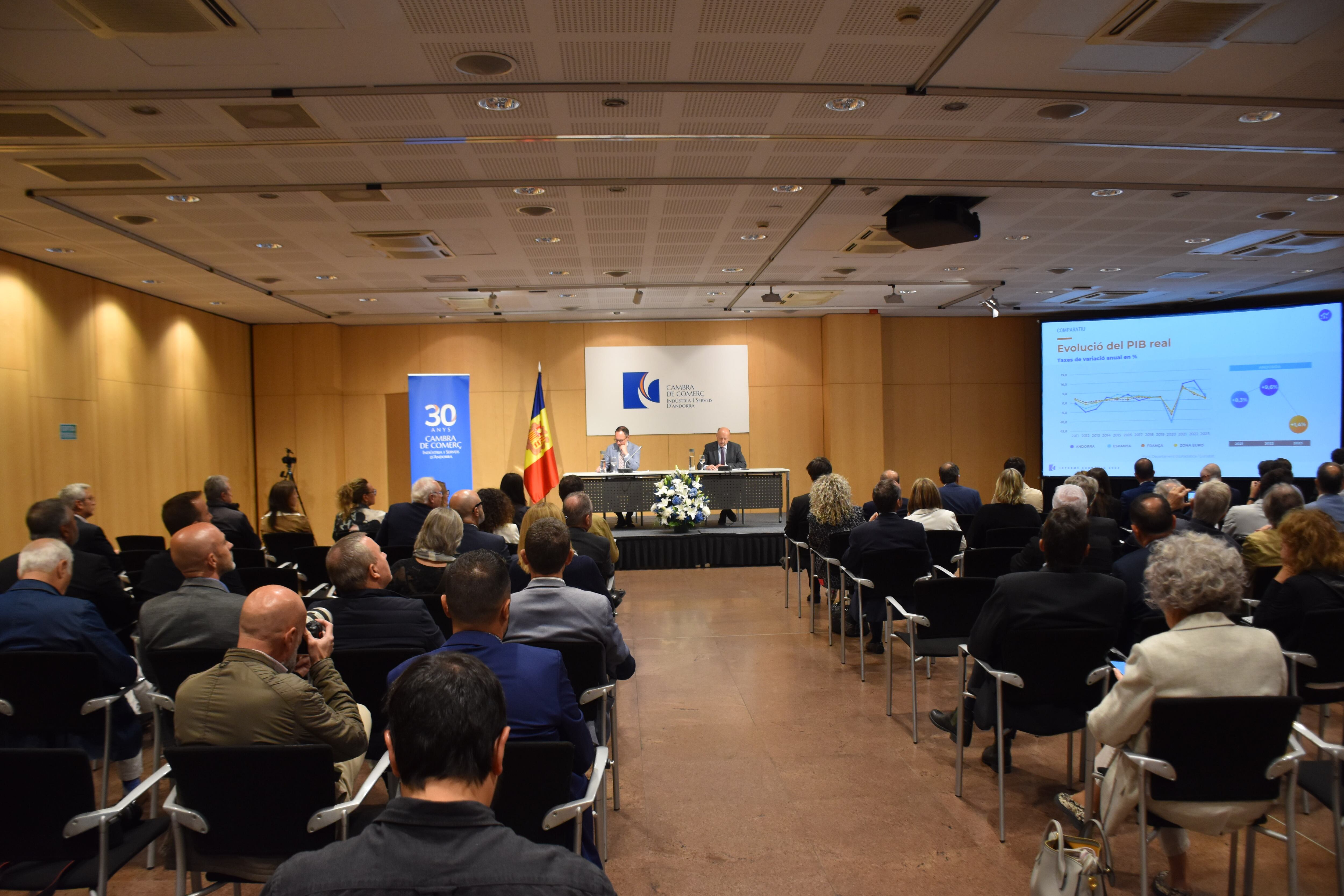 Un moment de la presentació de l&#039;informe econòmic de la Cambra de Comerç, Indústria i Serveis.