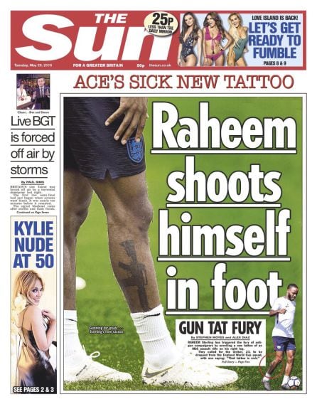 Portada de &#039;The Sun&#039; acerca del tatuaje de Sterling