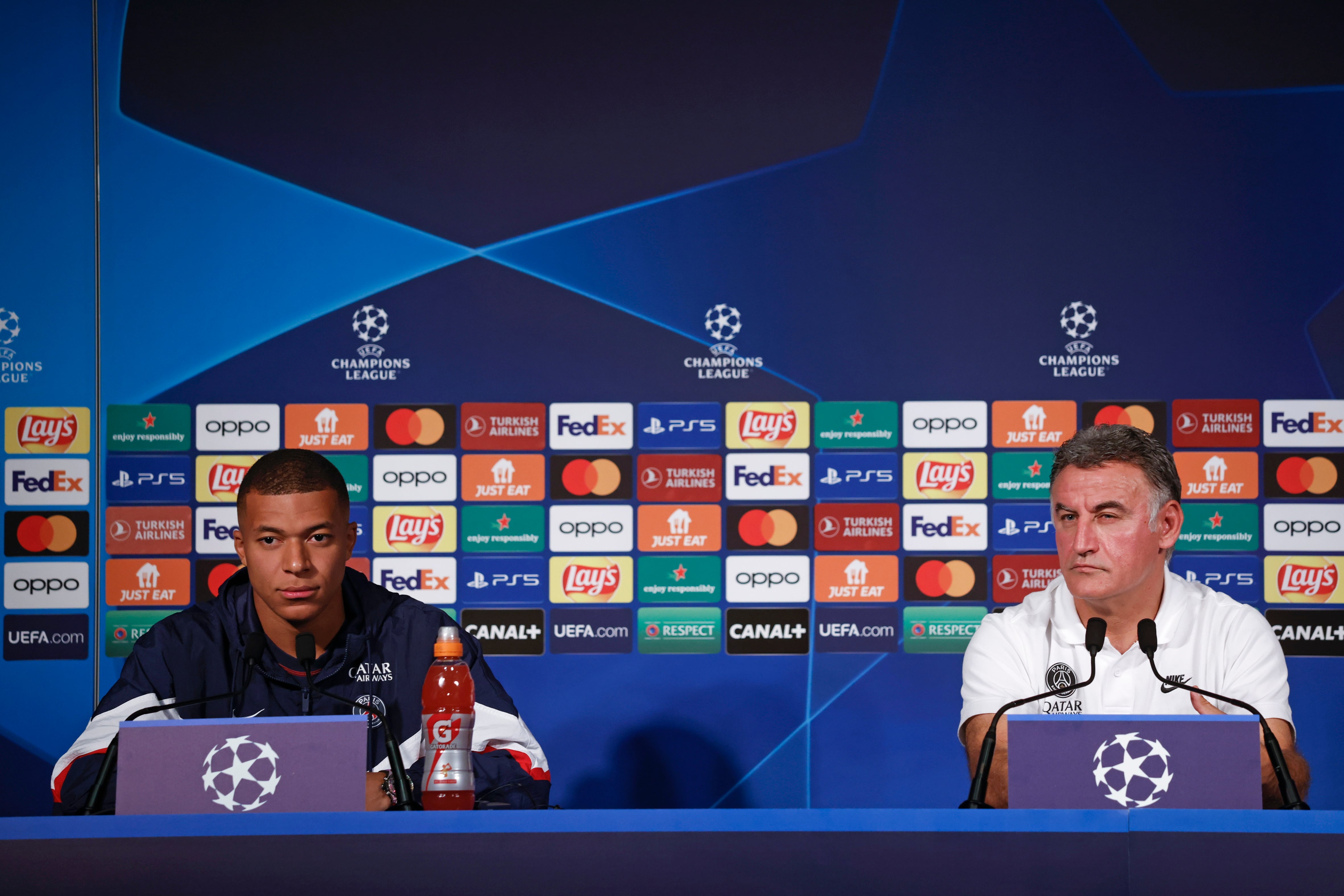 Galtier y Kylian Mbappé, durante una rueda de prensa. (Liga de Campeones, Francia) EFE/EPA/YOAN VALAT