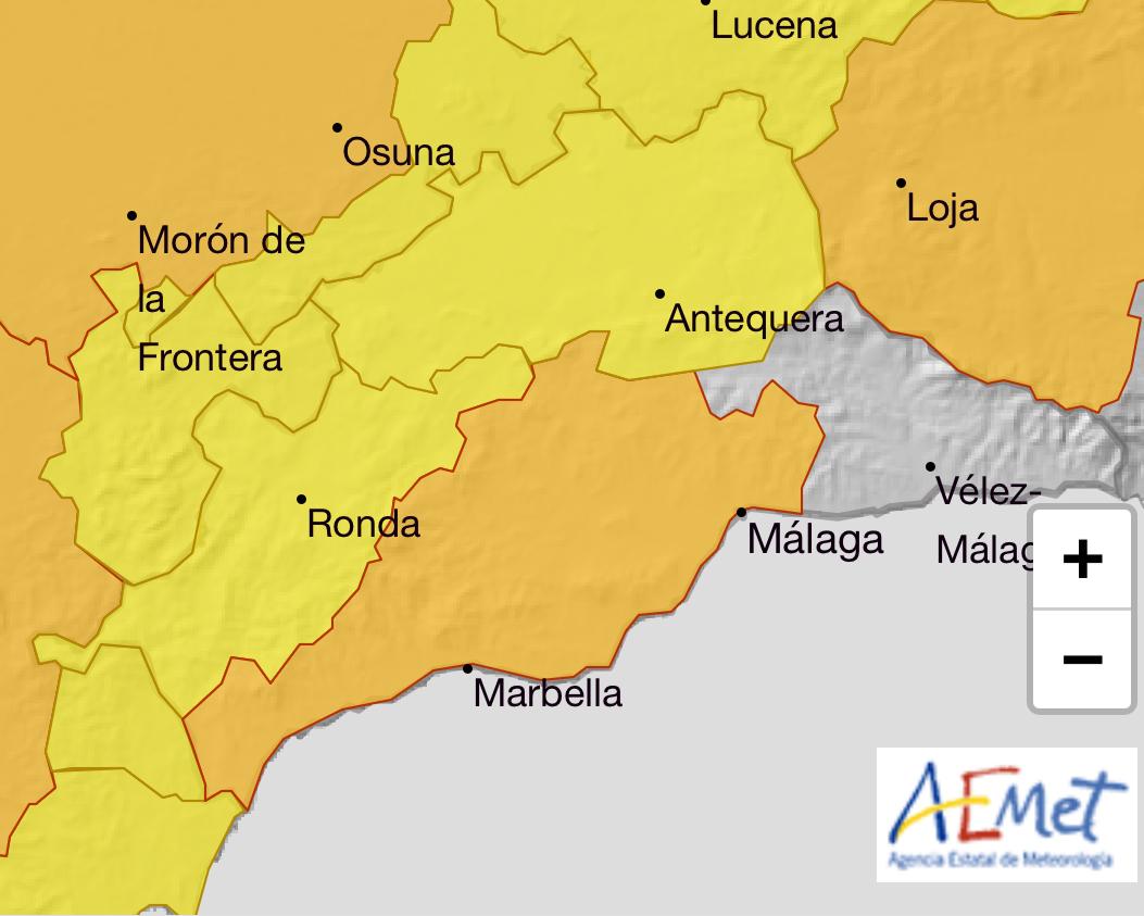 Mapa de la AEMET para este domingo en la provincia de Málaga