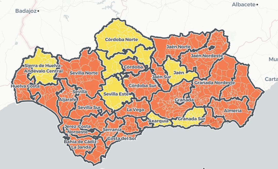 Mapa de Andalucía con los niveles de alerta sanitaria actualizados