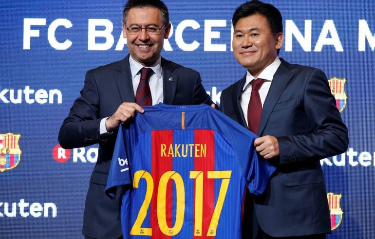 Josep Maria Bartomeu e Hiroshi Mikitani, presidente de Rakuten, han presentado el acuerdo entre las dos entidades hasta 2021.