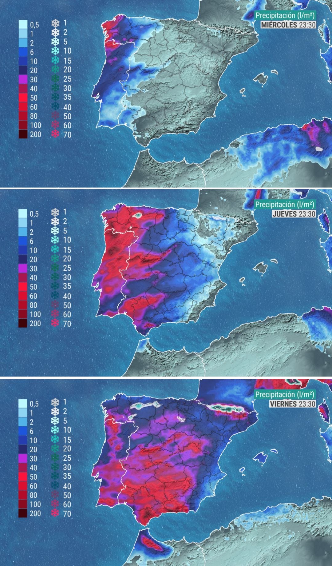 El avance de la lluvia hasta el jueves.