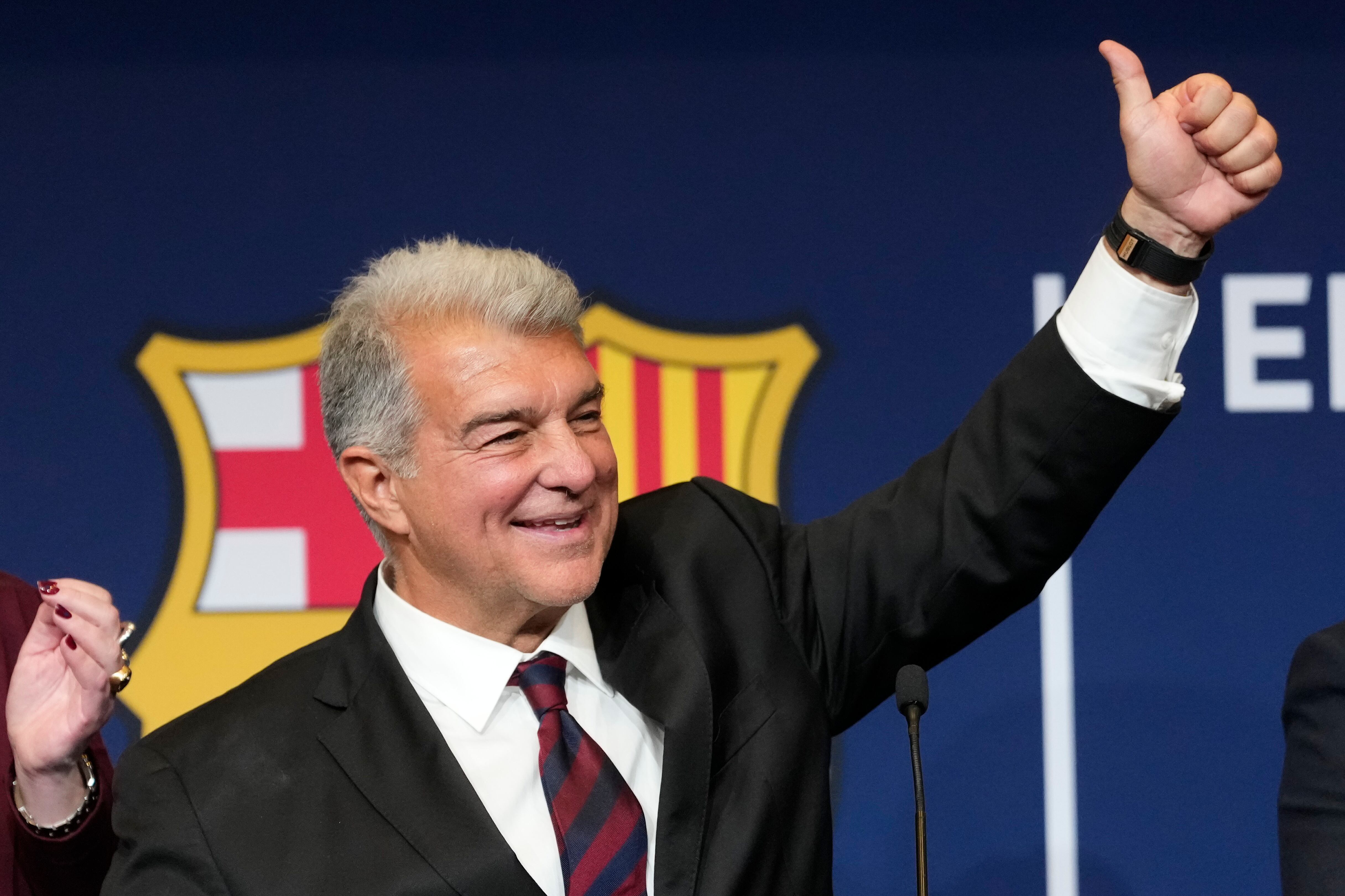 Joan Laporta celebra su reelección como presidente del FC Barcelona