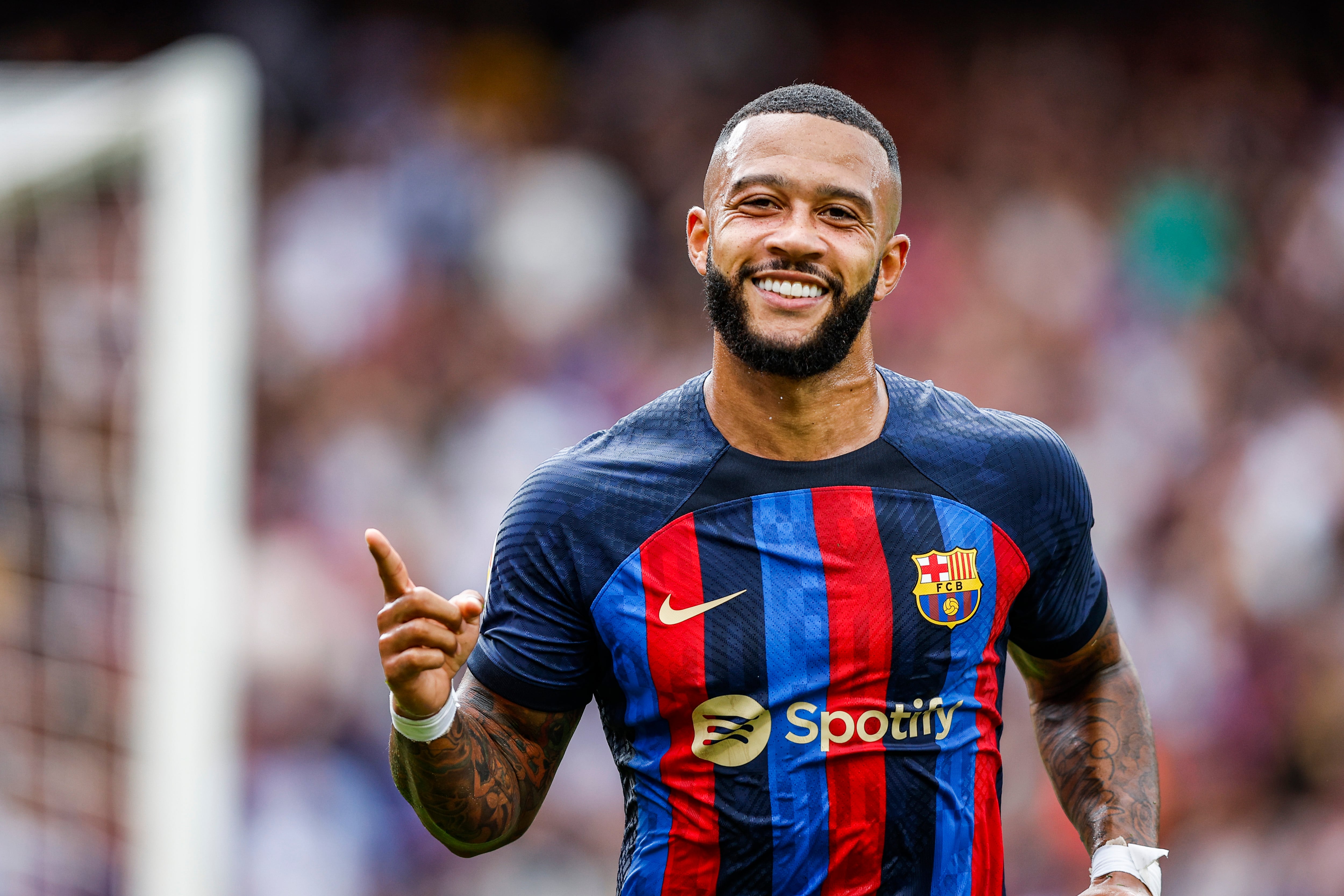 Memphis Depay, durante un partido con el Barcelona en esta temporada