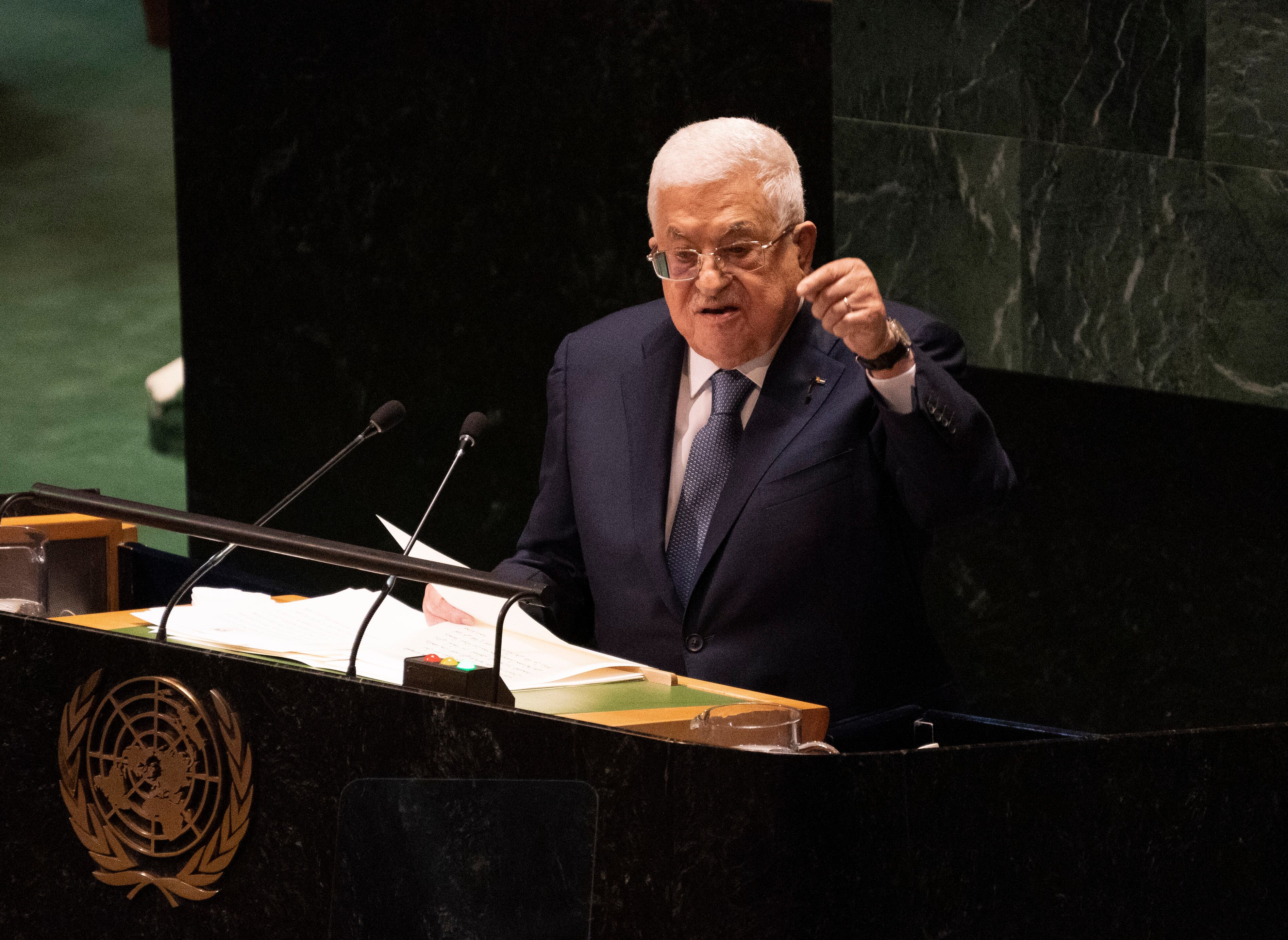 El presidente de la Autoridad Palestina, durante una intervención en la Asamblea General de la ONU en Nueva York el pasado 2023.
