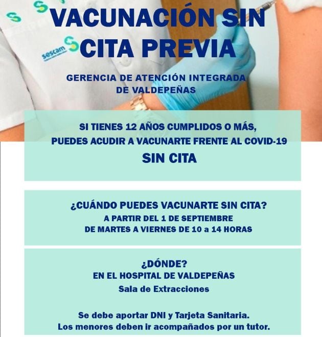 Sigue la vacunación sin cita previa en el Hospital de Valdepeñas (Ciudad Real)