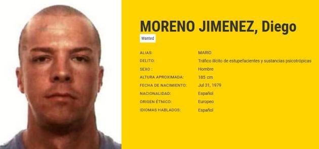 Diego Moreno Jimenez es buscado por tráfico ilícito de estupefacientes.