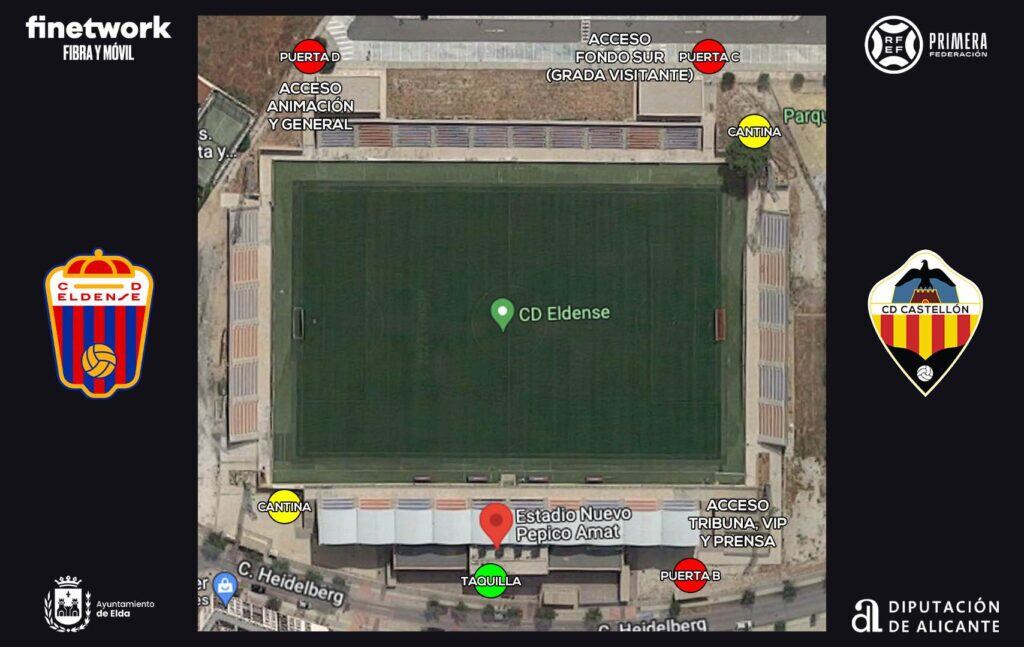 Mapa aéreo de los accesos al estadio