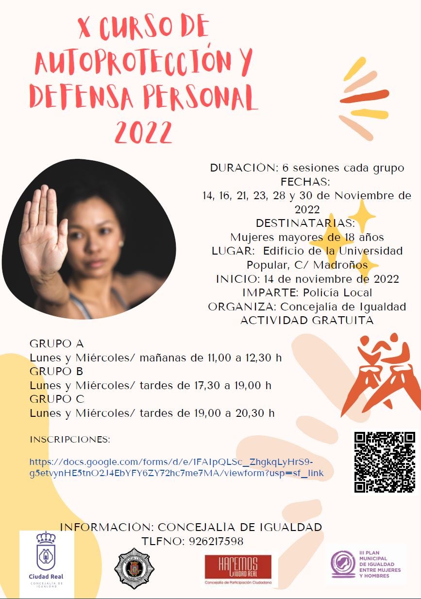 Cartel del curso de Autoprotección y Defensa Personal para mujeres en Ciudad Real