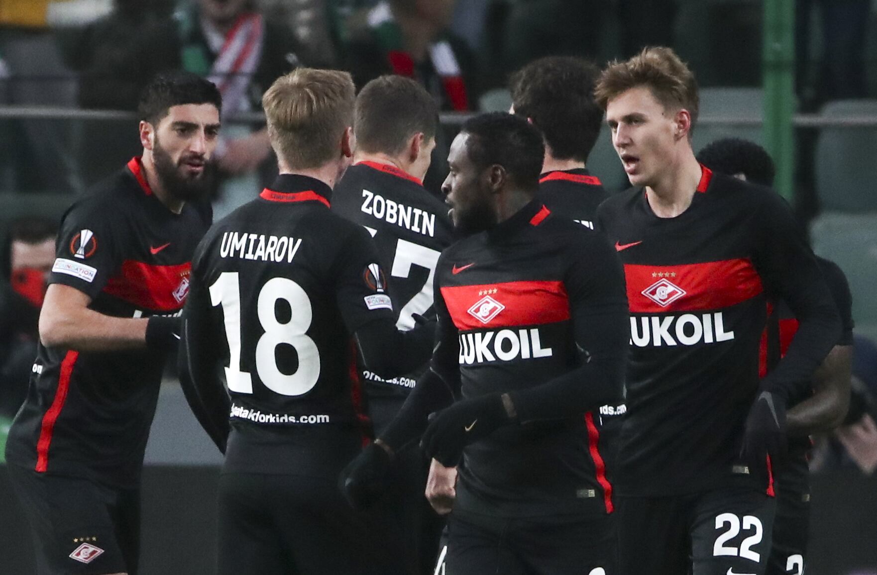 Los jugadores del Spartak de Moscú celebran un gol en la Europa League