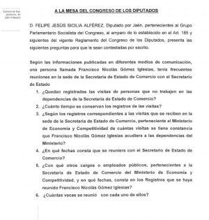 Bateria de preguntas que el PSOE ha presentado a la mesa del Congreso de los Diputados