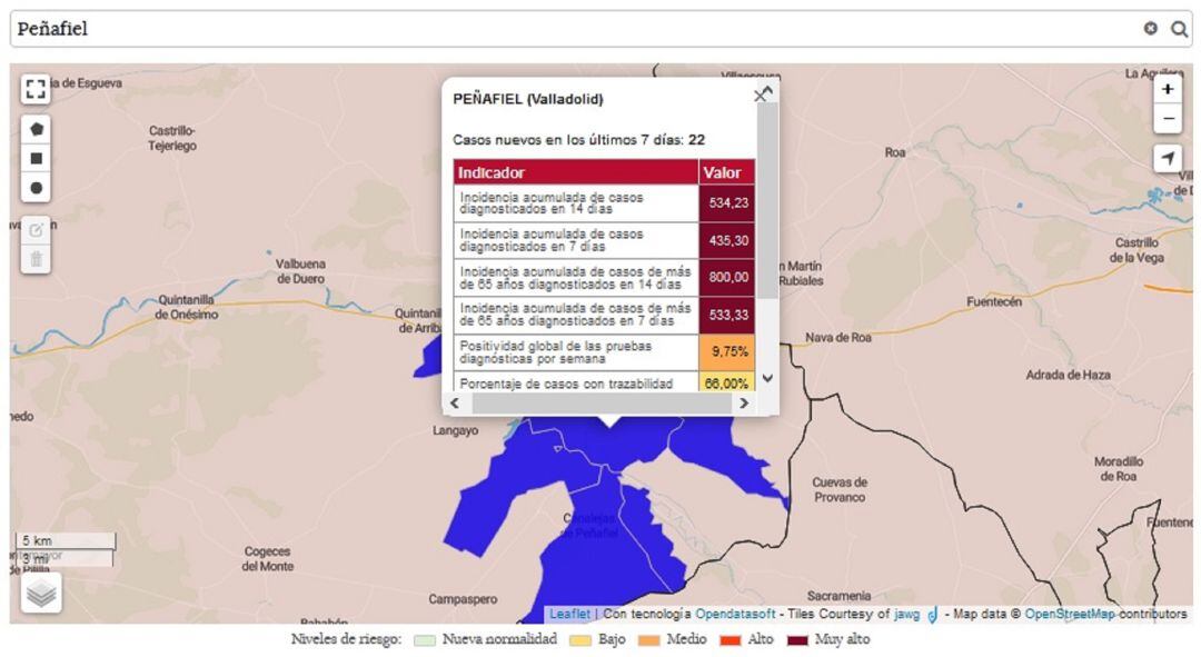 Mapa de la situación epidemiológica en Peñafiel actualizada este miércoles