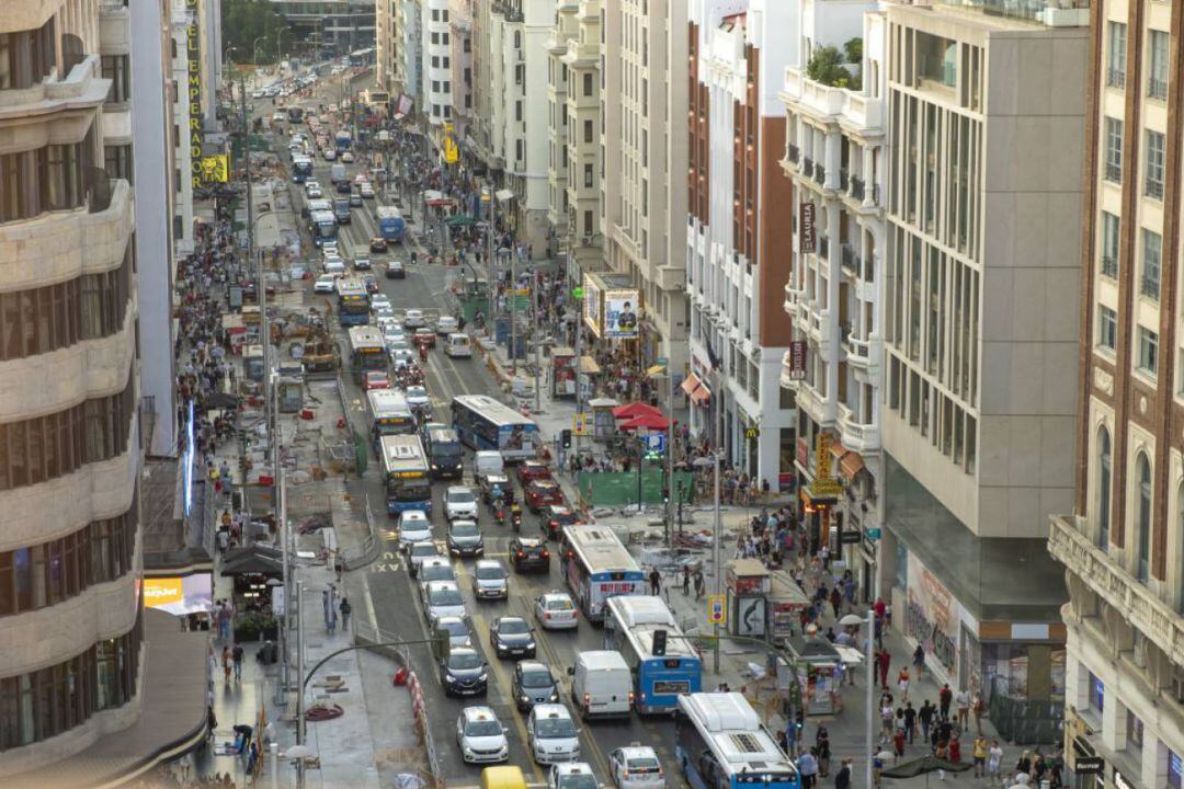 Foto de las obras de Gran Vía tomada el viernes 21 de septiembre a las 20 horas