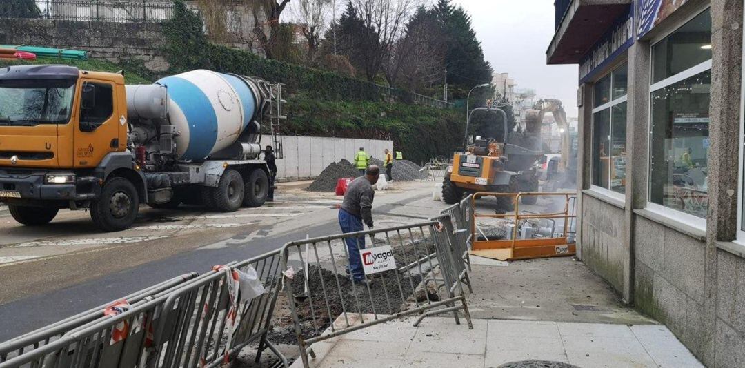 Obras en la calle Progreso de Sanxenxo